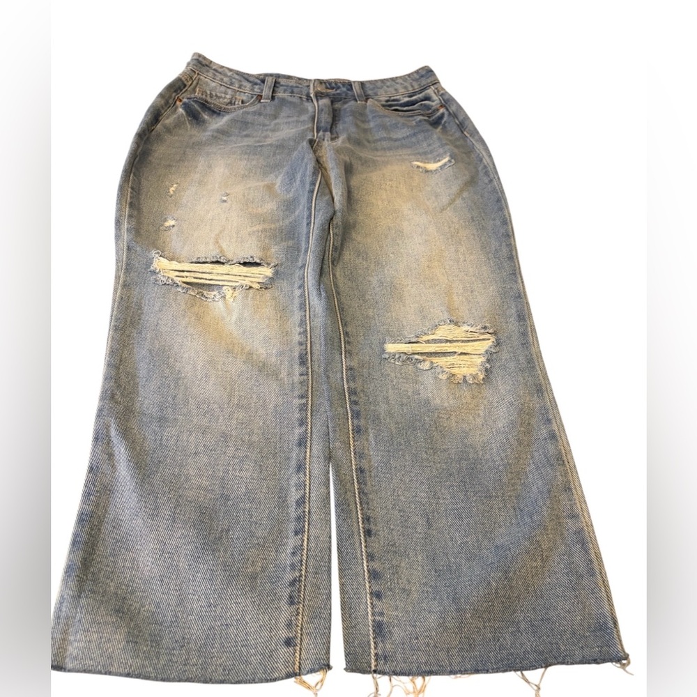 Time And Tru Women's High Rise Distressed Straight Crop Jeans Size 10